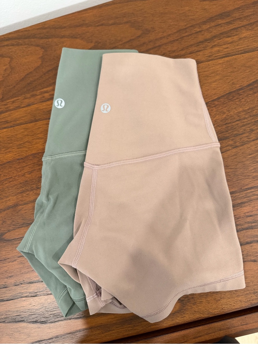 Lululemon Women’s High-Rise Seamless Shorts - Beige and Sage 4”